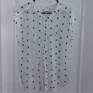 LOFT White Blouse with Navy Floral Embroidery